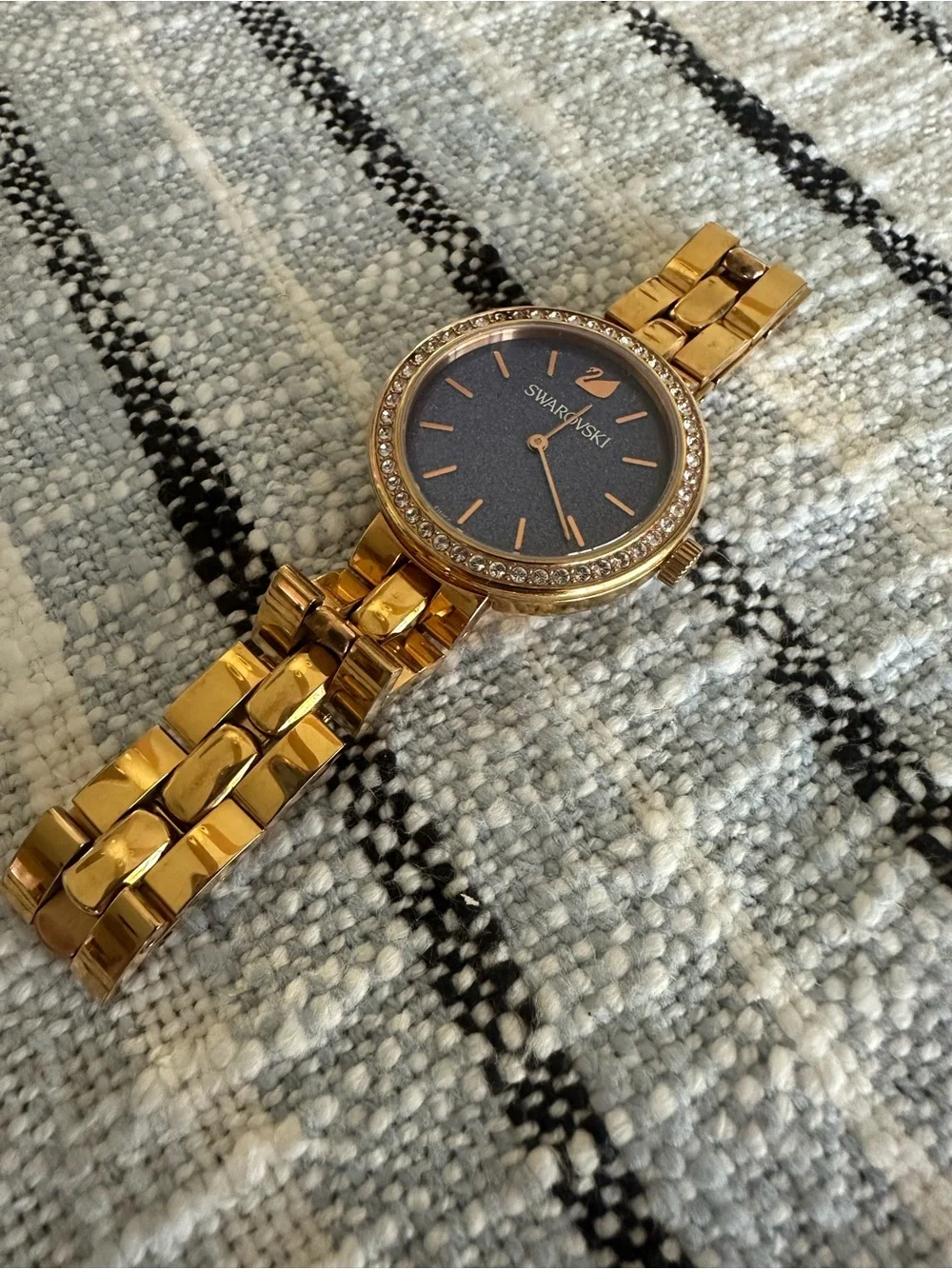 Swarovski Gold-Tone Bracelet Watch with Blue Crystal Dial